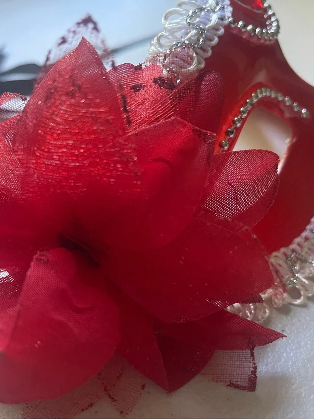 Red Decorative Masquerade Mask with Floral Accent